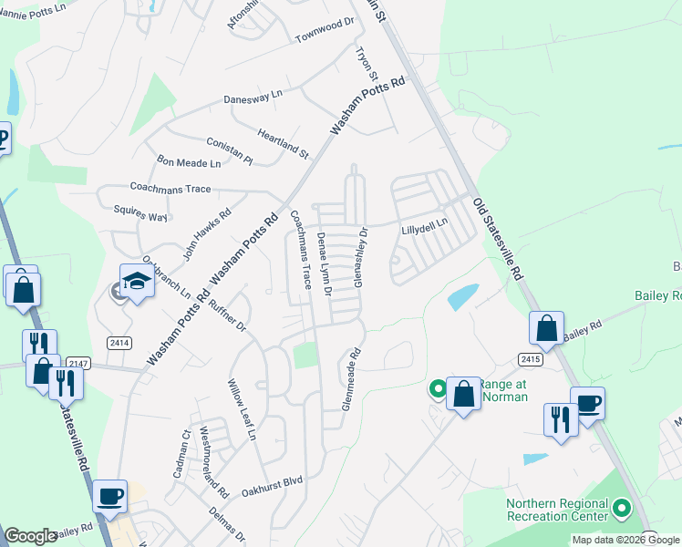 map of restaurants, bars, coffee shops, grocery stores, and more near 9426 Jornada Lane in Cornelius