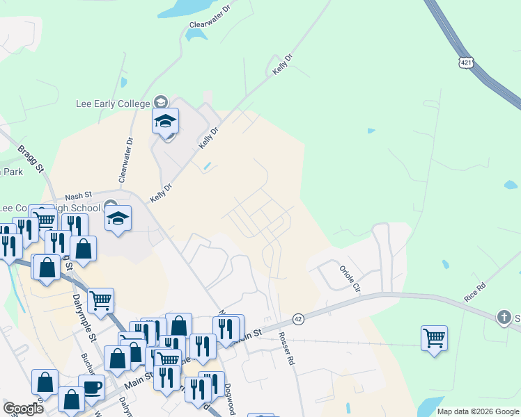 map of restaurants, bars, coffee shops, grocery stores, and more near Unnamed Road in Sanford