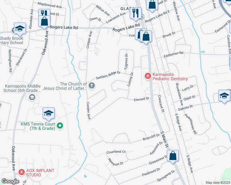 map of restaurants, bars, coffee shops, grocery stores, and more near 311 Windy Rush Road in Kannapolis