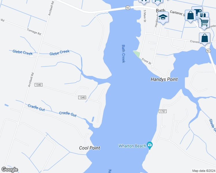 map of restaurants, bars, coffee shops, grocery stores, and more near 131 Cool Point Road in Bath