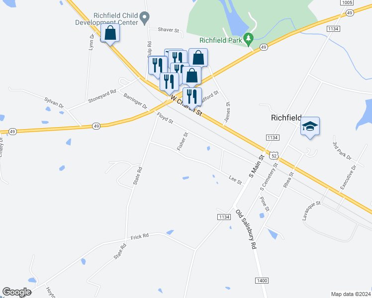 map of restaurants, bars, coffee shops, grocery stores, and more near 172 Lee St in Richfield