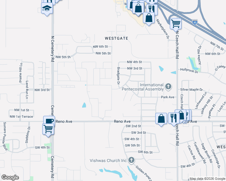 map of restaurants, bars, coffee shops, grocery stores, and more near 205 Evermore Lane in Yukon