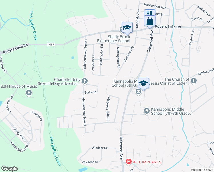 map of restaurants, bars, coffee shops, grocery stores, and more near 1585 Daybreak Ridge in Kannapolis