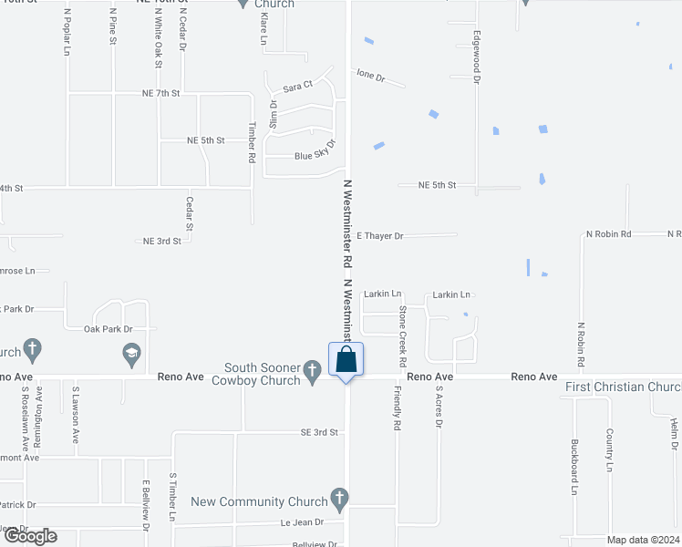 map of restaurants, bars, coffee shops, grocery stores, and more near 325 North Westminster Road in Midwest City