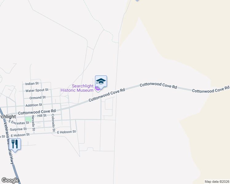 map of restaurants, bars, coffee shops, grocery stores, and more near Gas Pipeline Road in Searchlight