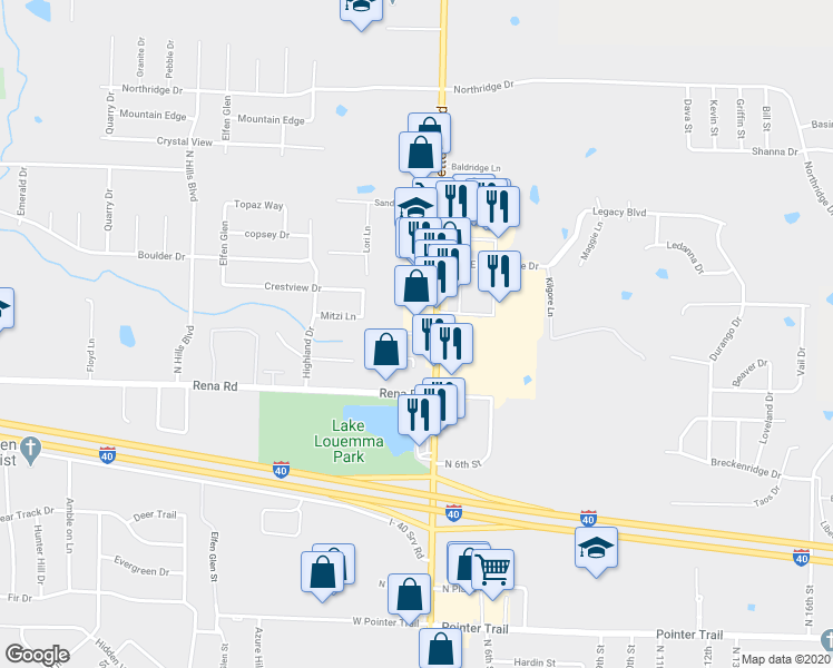 map of restaurants, bars, coffee shops, grocery stores, and more near 2 Cedar Creek Court in Van Buren