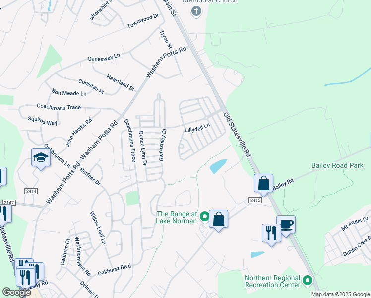 map of restaurants, bars, coffee shops, grocery stores, and more near 10965 Heritage Green Drive in Cornelius