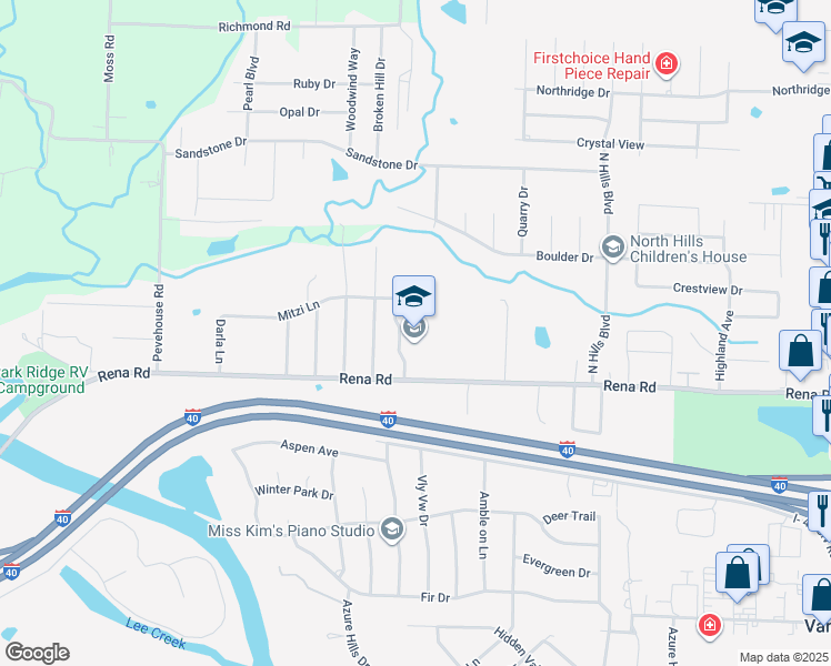 map of restaurants, bars, coffee shops, grocery stores, and more near 720 Rena Road in Van Buren