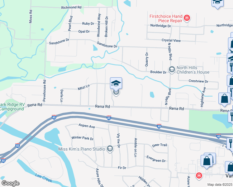 map of restaurants, bars, coffee shops, grocery stores, and more near 720 Rena Road in Van Buren