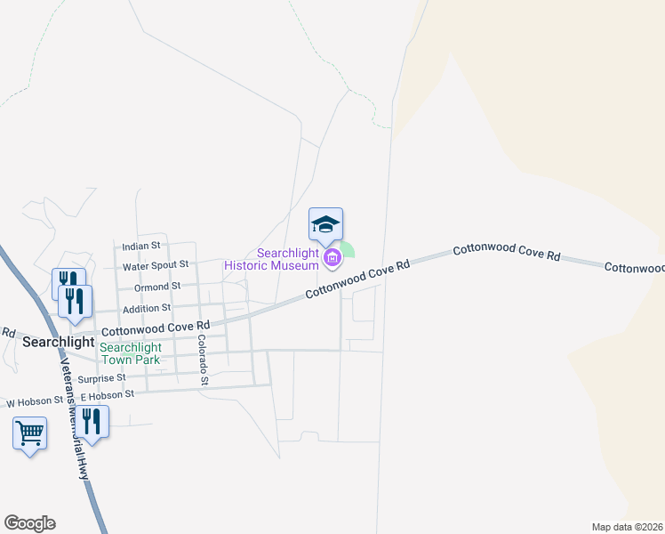 map of restaurants, bars, coffee shops, grocery stores, and more near 200 Michael Wendell Way in Searchlight