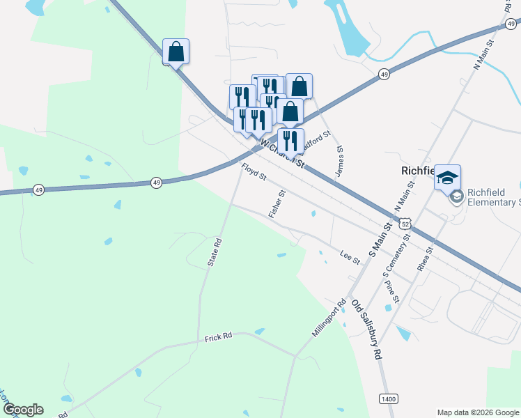 map of restaurants, bars, coffee shops, grocery stores, and more near 201 Lee Street in Richfield
