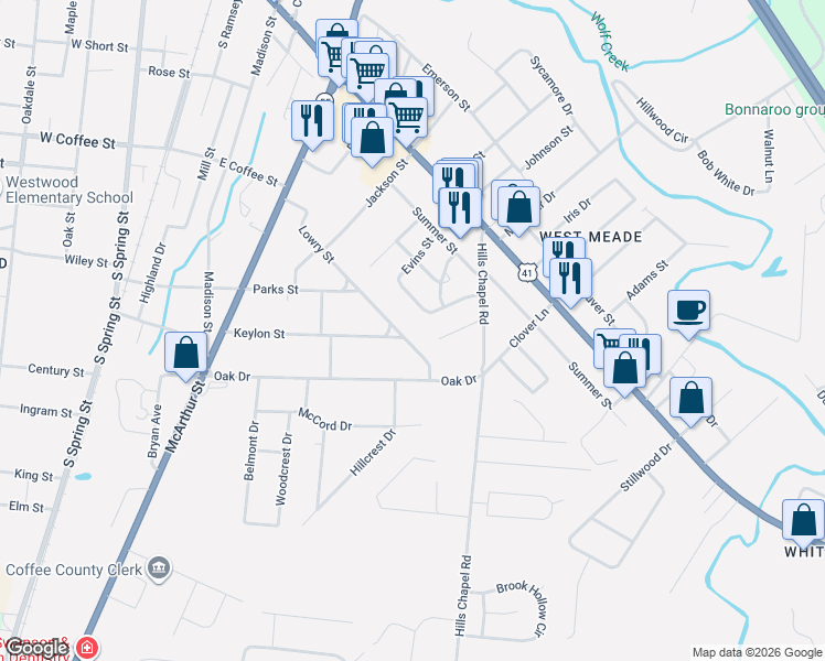 map of restaurants, bars, coffee shops, grocery stores, and more near 800 Lowry Street in Manchester