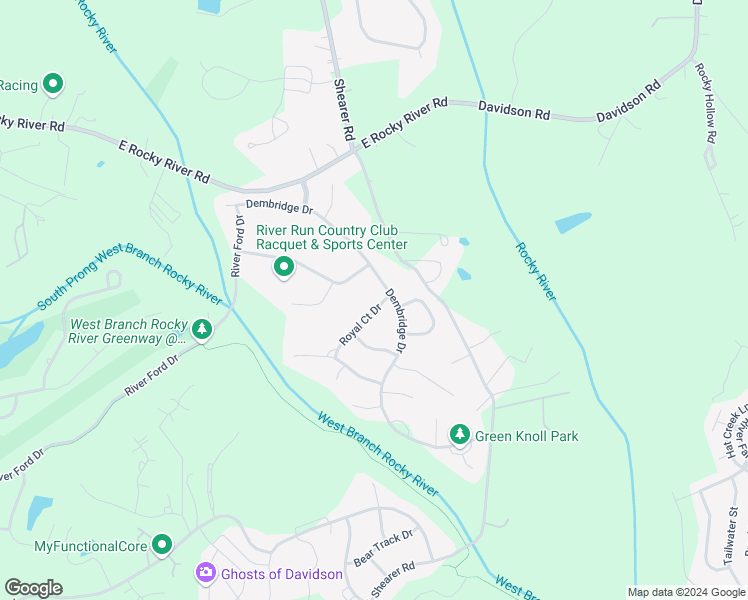 map of restaurants, bars, coffee shops, grocery stores, and more near 17208 Royal Court Drive in Davidson