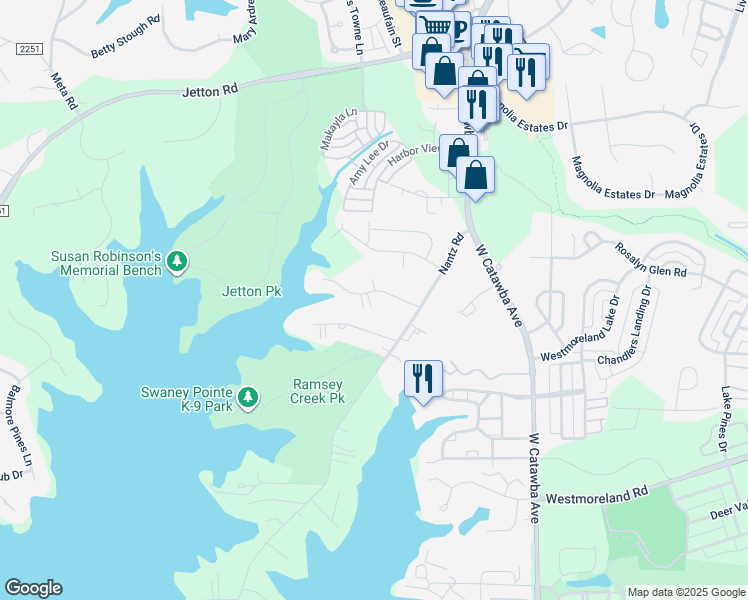 map of restaurants, bars, coffee shops, grocery stores, and more near 19015 Serenity Point Lane in Cornelius