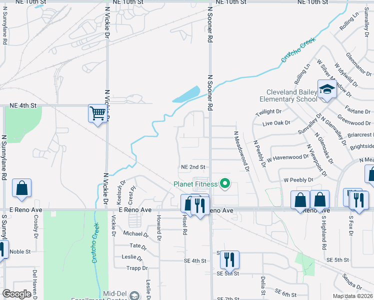 map of restaurants, bars, coffee shops, grocery stores, and more near 5504 Del Creek Road in Oklahoma City