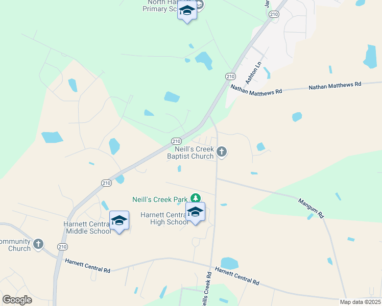 map of restaurants, bars, coffee shops, grocery stores, and more near 124 Ashley Drive in Angier