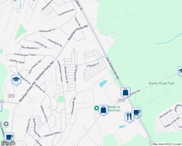 map of restaurants, bars, coffee shops, grocery stores, and more near 9232 Ducati Lane in Cornelius