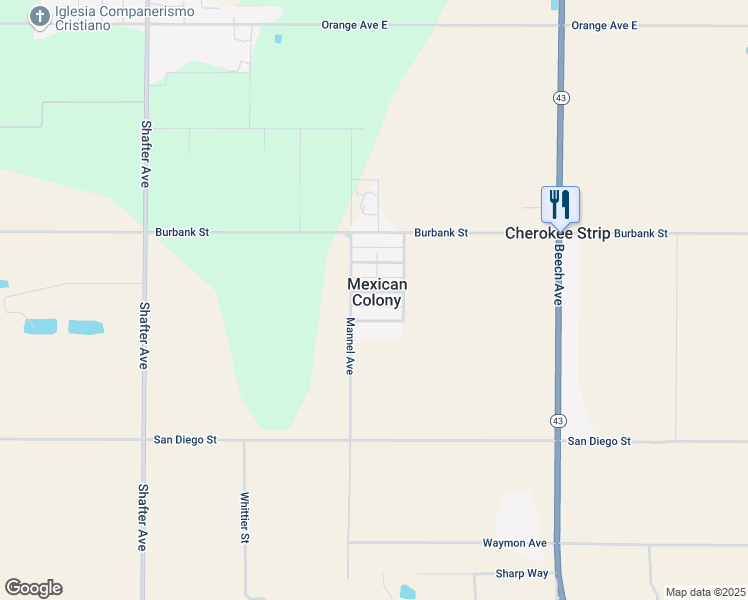 map of restaurants, bars, coffee shops, grocery stores, and more near 30702 Martinez Street in Shafter