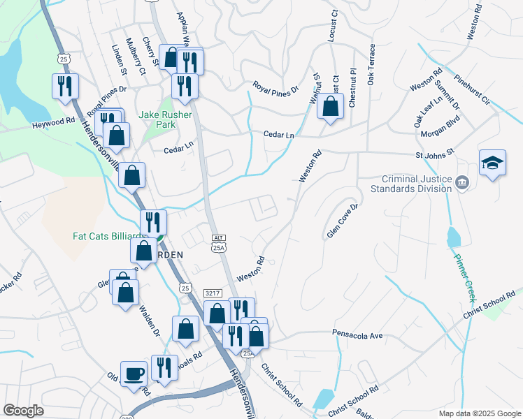 map of restaurants, bars, coffee shops, grocery stores, and more near 601 Carrington Place in Arden