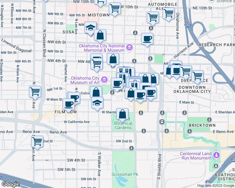 map of restaurants, bars, coffee shops, grocery stores, and more near 300 Park Avenue in Oklahoma City