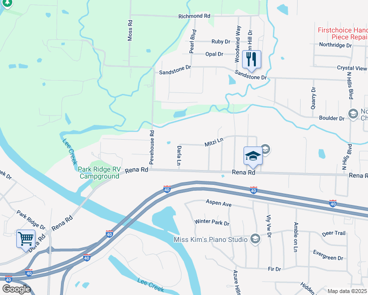 map of restaurants, bars, coffee shops, grocery stores, and more near 1118 Mitzi Lane in Van Buren