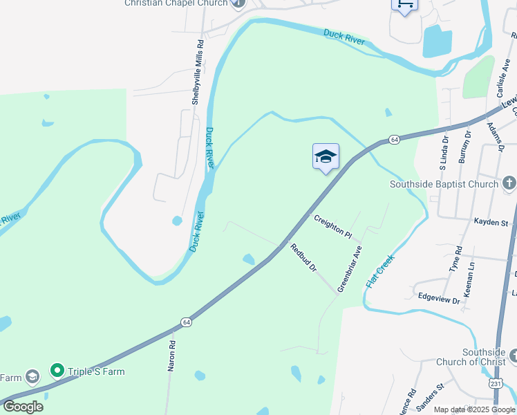 map of restaurants, bars, coffee shops, grocery stores, and more near 100-198 Roddy Road in Shelbyville