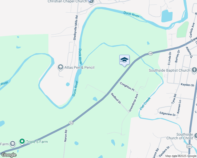 map of restaurants, bars, coffee shops, grocery stores, and more near 100-198 Roddy Road in Shelbyville