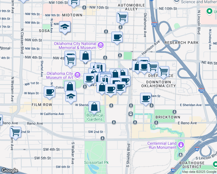 map of restaurants, bars, coffee shops, grocery stores, and more near 210 Park Avenue in Oklahoma City