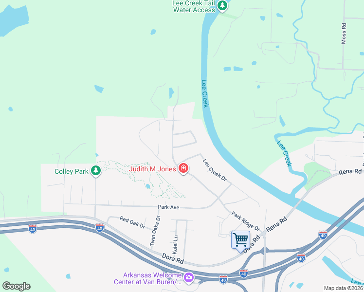 map of restaurants, bars, coffee shops, grocery stores, and more near 2330 Park Ridge Way in Van Buren
