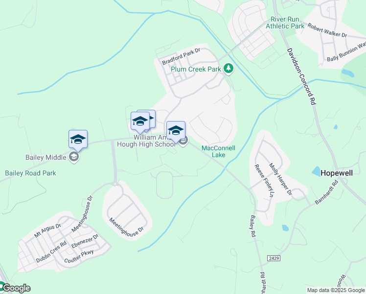 map of restaurants, bars, coffee shops, grocery stores, and more near 12420 Bailey Road in Cornelius