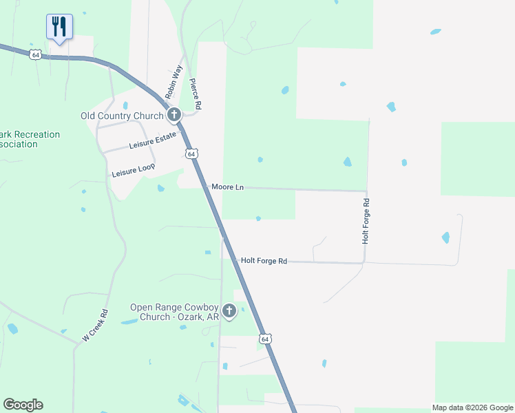 map of restaurants, bars, coffee shops, grocery stores, and more near 3075 Moore Lane in Ozark