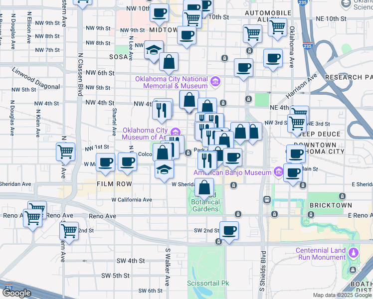 map of restaurants, bars, coffee shops, grocery stores, and more near in Oklahoma City