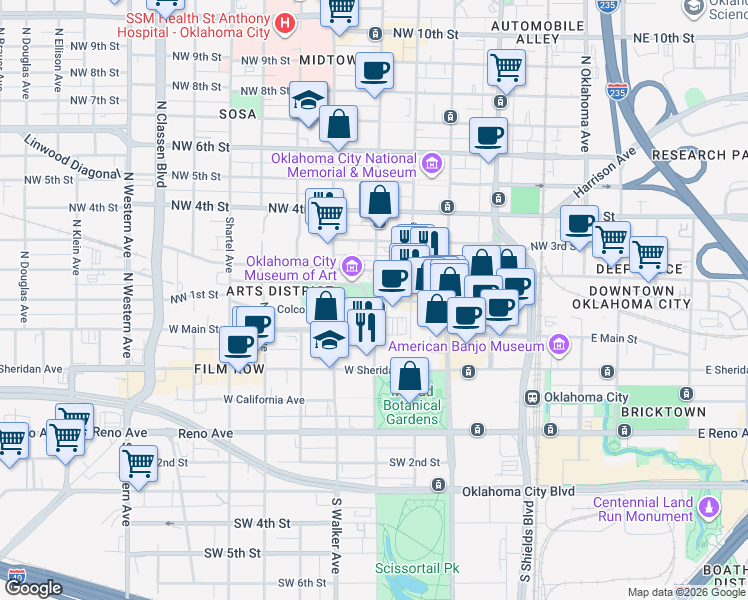 map of restaurants, bars, coffee shops, grocery stores, and more near in Oklahoma City