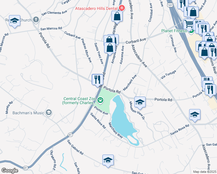map of restaurants, bars, coffee shops, grocery stores, and more near 8961 Amapoa Avenue in Atascadero