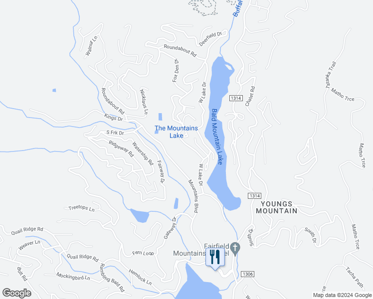 map of restaurants, bars, coffee shops, grocery stores, and more near 153 Fox Run Boulevard in Lake Lure