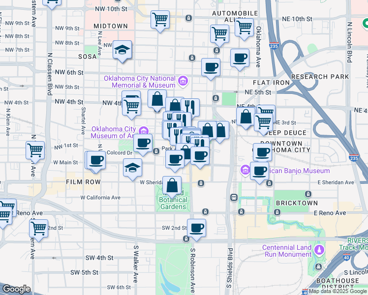 map of restaurants, bars, coffee shops, grocery stores, and more near 211 North Robinson Avenue in Oklahoma City