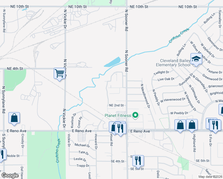 map of restaurants, bars, coffee shops, grocery stores, and more near 5504 Del Creek Road in Oklahoma City