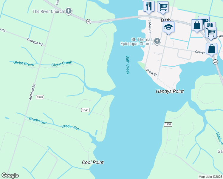 map of restaurants, bars, coffee shops, grocery stores, and more near 131 Cool Point Road in Bath