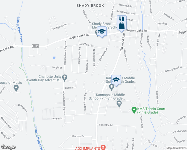 map of restaurants, bars, coffee shops, grocery stores, and more near 1491 Sherwood Drive in Kannapolis