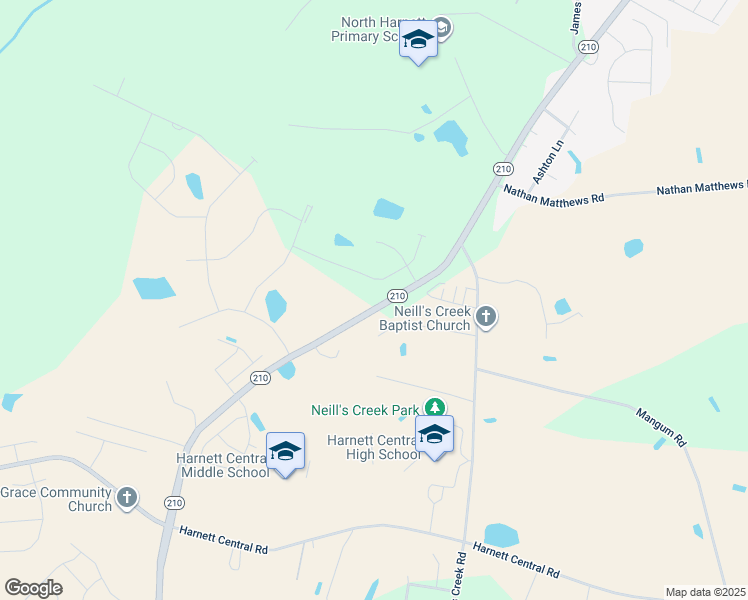map of restaurants, bars, coffee shops, grocery stores, and more near 5379 North Carolina 210 in Angier