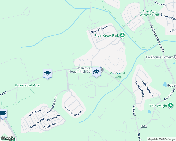 map of restaurants, bars, coffee shops, grocery stores, and more near 12334 Bailey Road in Cornelius
