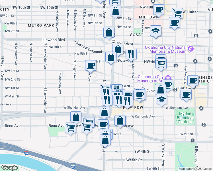 map of restaurants, bars, coffee shops, grocery stores, and more near 200 North Western Avenue in Oklahoma City