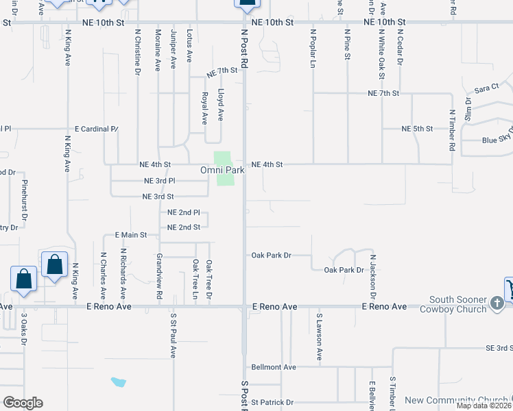 map of restaurants, bars, coffee shops, grocery stores, and more near 400 North Post Road in Midwest City