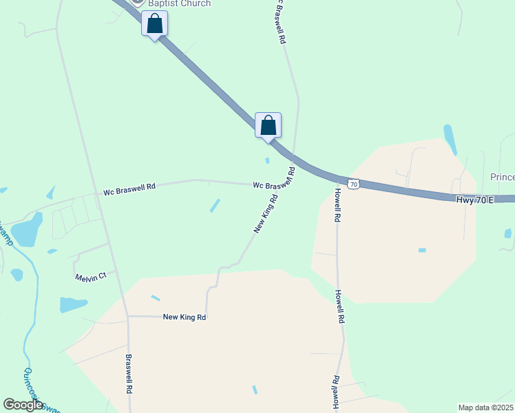 map of restaurants, bars, coffee shops, grocery stores, and more near 80 New King Road in Smithfield