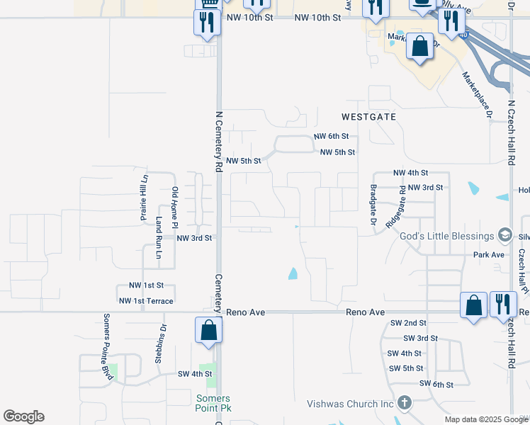 map of restaurants, bars, coffee shops, grocery stores, and more near 12901 Northwest 4th Terrace in Yukon