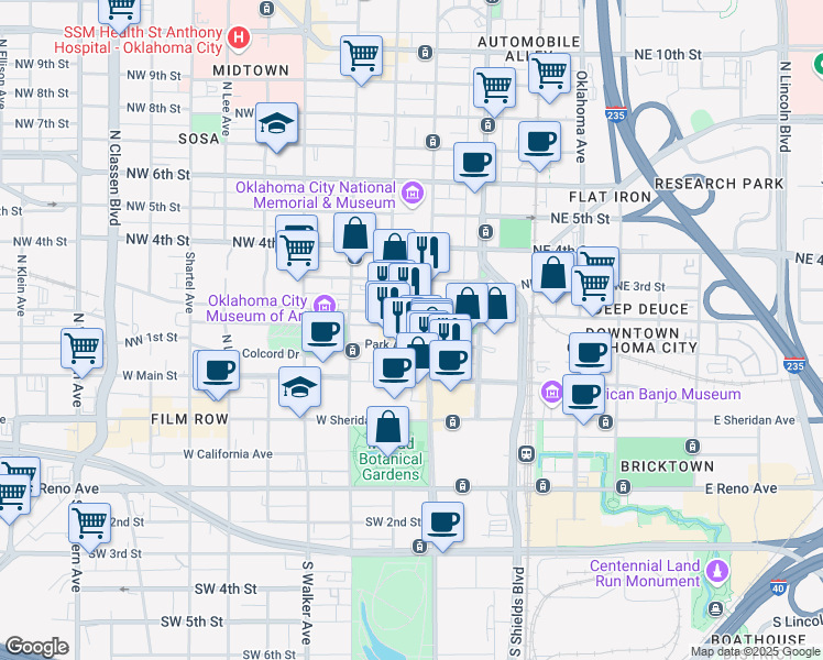 map of restaurants, bars, coffee shops, grocery stores, and more near in Oklahoma City