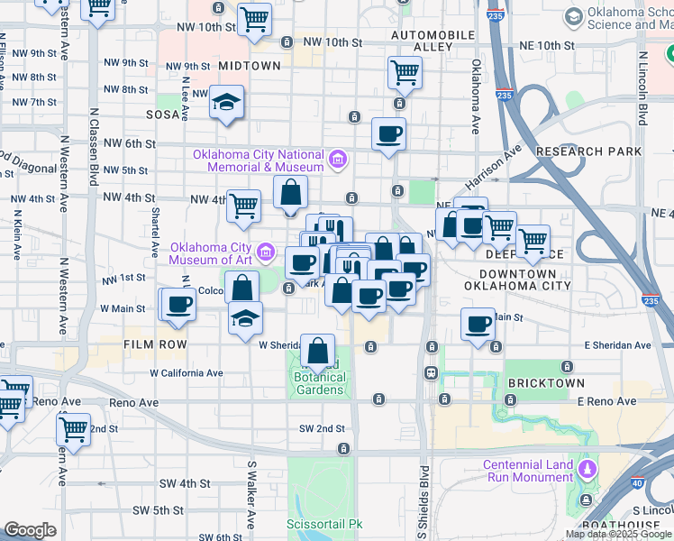 map of restaurants, bars, coffee shops, grocery stores, and more near in Oklahoma City