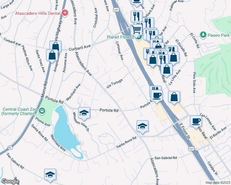 map of restaurants, bars, coffee shops, grocery stores, and more near 8785 Atascadero Avenue in Atascadero