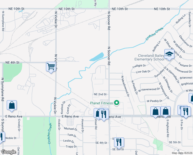 map of restaurants, bars, coffee shops, grocery stores, and more near 5504 Del Creek Road in Oklahoma City