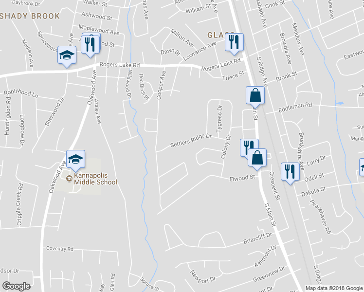 map of restaurants, bars, coffee shops, grocery stores, and more near 407 Settlers Ridge Drive in Kannapolis